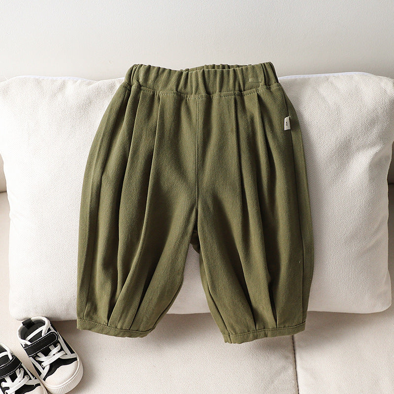 Autumn New Arrival Kids Unisex Soft Comfortable Pure Cotton Long Solid Color Pants-2