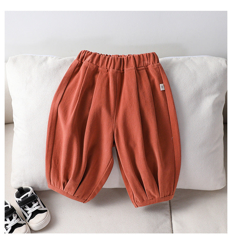 Autumn New Arrival Kids Unisex Soft Comfortable Pure Cotton Long Solid Color Pants-3