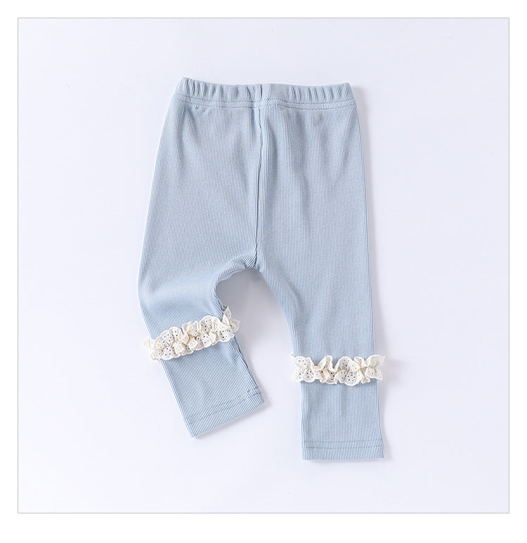 Children’s Spring Lace Trim Attached Breathable Pants for Girls – Home Trousers-2