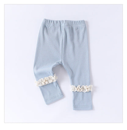 Children’s Spring Lace Trim Attached Breathable Pants for Girls – Home Trousers-2