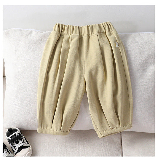 Autumn New Arrival Kids Unisex Soft Comfortable Pure Cotton Long Solid Color Pants-1