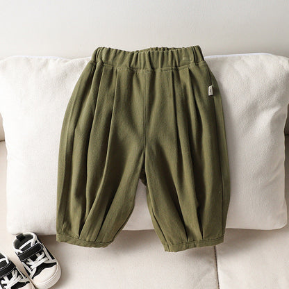 Autumn New Arrival Kids Unisex Soft Comfortable Pure Cotton Long Solid Color Pants-2