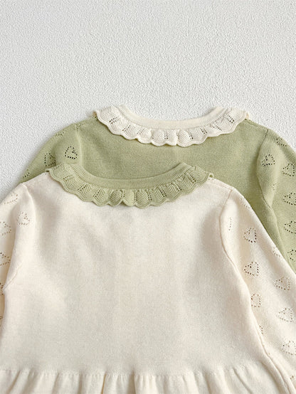 Autumn New Arrival Baby Kids Girls Comfortable Hollow-out Design Knitted Long Sleeves Top with Heart Pattern and Collar-3
