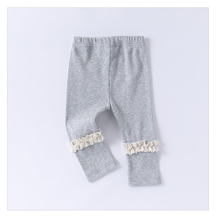 Children’s Spring Lace Trim Attached Breathable Pants for Girls – Home Trousers-4