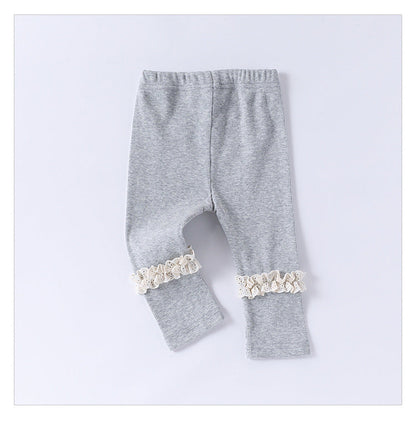 Children’s Spring Lace Trim Attached Breathable Pants for Girls – Home Trousers-4
