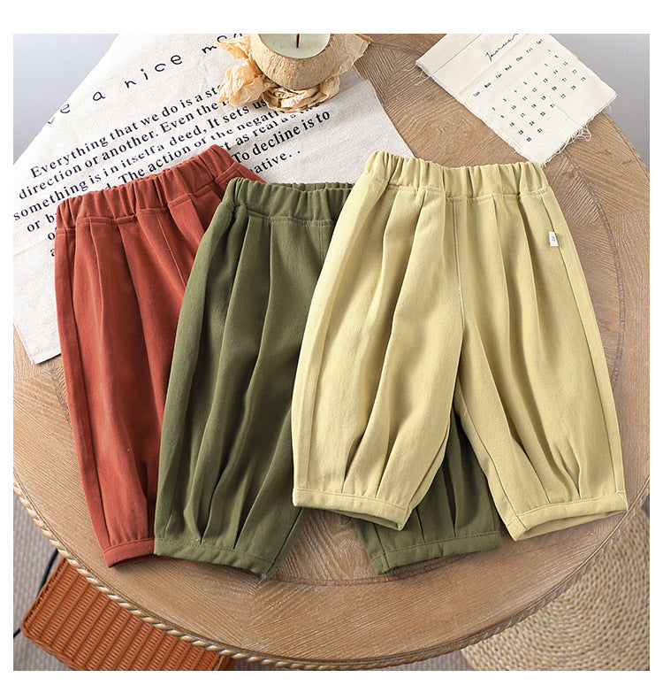 Autumn New Arrival Kids Unisex Soft Comfortable Pure Cotton Long Solid Color Pants-4