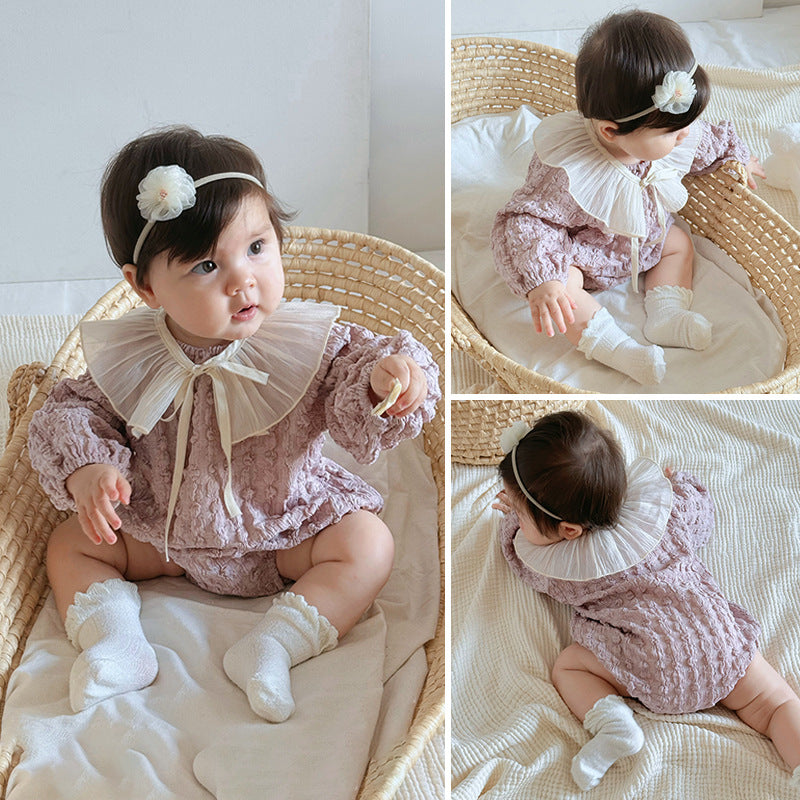 Autumn New Arrival Baby Girls Long Sleeves Purple Onesies-0